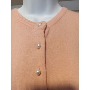JP Collections Women's Peach Pearl Button Cardigan‎ Sweater Long Sleeve